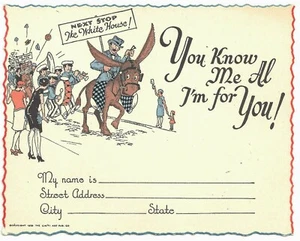 1928 Al Smith for President Colorful Cartoon Voter's Card - Picture 1 of 2
