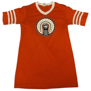 T-shirt vintage e rara stile Illinois Chief Illiniwek logo ritirato collo piccolo arancione - Foto 1 di 10