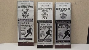 3 x Fundas Vintage Matchbook HOTEL MANGER Boston Massachusetts MA North Station - Imagen 1 de 2