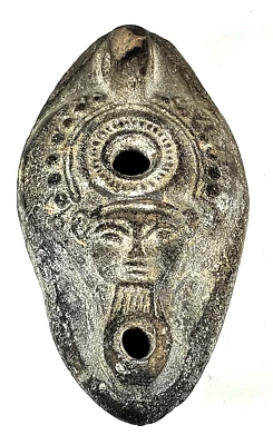 ÉGYPTE ANCIENNE LAMPE à HUILE ISIS HATHOR TERRE CUITE ÉP PTOLÉMAIQUE -50 av JC - Photo 1/4