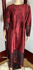 VTG Ruth Norman Neiman Marcus Caftan Dress SZ LG Red Velour & Semi Sheer Details - Picture 1 of 12