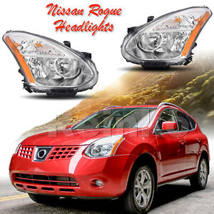 Chrome Amber Headlights For 2008-2013 Nissan Rogue Headlamps Assembly Left Right