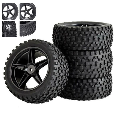 4Pcs RC Tires Wheel Rims Set for 1/10 HSP Off Road Buggy Truck 12mm Hex Hub - Image 1 of 4