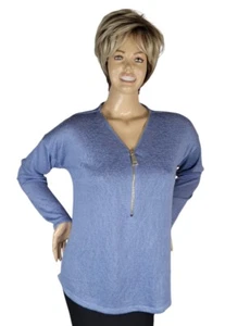 NWT Soft Surroundings Valentina Zip Sweater Long Sleeve English Manor Blue L - Picture 1 of 13
