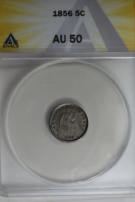 1856  .05    ANACS   AU 50   Half Dime, Seated Liberty Half Dime - Image 1 of 2
