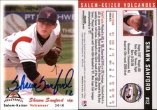 Shawn Sanford Signed 2010 Grandstand Salem-Keizer Volcanoes #NNO Card Auto AU