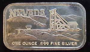 Silvertowne Mint Nevada Mines Prospector Bullion-999 Silver 1 Ounce Oz Art Bar - Picture 1 of 2