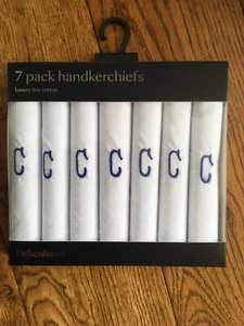 Mens White Cotton Initial Blue Embroidery 7 box hankies/handkerchiefs Debenhams - Picture 1 of 2