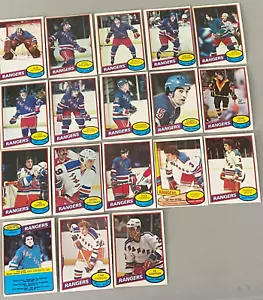 1980-81 O-Pee-Chee NEW YORK RANGERS JUEGO/LOTE DE 22 CARTAS DEL EQUIPO. - Imagen 1 de 1