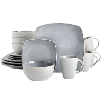Gibson Soho Lounge Square 16-Piece Dinnerware Set - Two-Tone Gray - Image 1 of 4