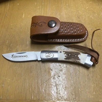 DISCONTINUED Browning Model 794 RMEF Lil Bit Folding Stag Lockback Knife W/Case - Image 1 of 4