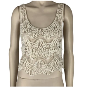 LOVE KUVAA OFF WHITE CREAM IVORY LACE CROCHET SLEEVELESS TOP, CROPPED, SIZE M - Picture 1 of 5