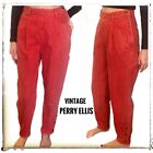 Vintage PERRY ELLIS Red Side Zipper Button Ankle Denim Jeans Pants Sz 24