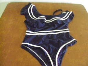Women's One Piece Size 4 M Swim Suit Navy Blue/White New - Picture 1 of 5