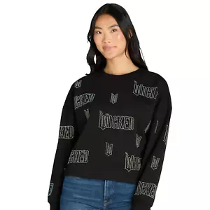 Wicked Womens Rhinestuds Graphic Cropped Sweatshirt Large 12-14 Black - Picture 1 of 8