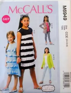 McCalls Pattern UNCUT M6949 GIRLS CARDIGAN DRESSES BELT LEGGINGS HEADBAND ~ 3-6 - Imagen 1 de 1