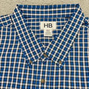 HB Short Sleeve Shirt Men 4XLT Tall Cotton Blend Button Up Pocket Harbor Bay - Picture 1 of 13