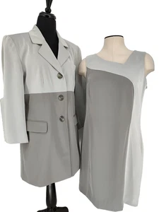 Apart Woman 2 Tone Gray Dress Suit Jacket Sheath Dress Size 10 Lined Pockets Zip - Picture 1 of 10