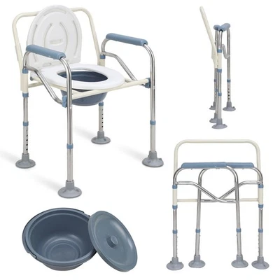 Toilettenstuhl Höhenverstellbar Nachtstuhl mit Eimer Faltbar Duschsitz WC Stuhl - Bild 1 von 4