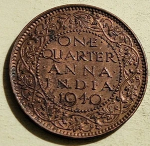 INDIA BRITISH One Quarter ANNA 1940 First KING GEORGE VI. Head Design Unc - Picture 1 of 3