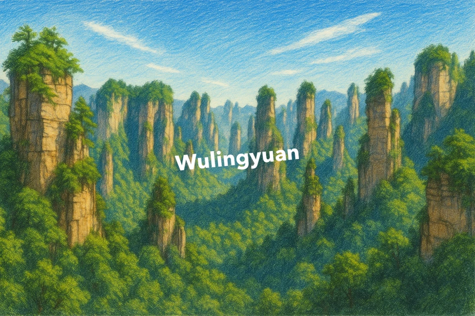 Arte a lápiz de colores Wulingyuan (imagen generada por IA) Foto 1 de 1