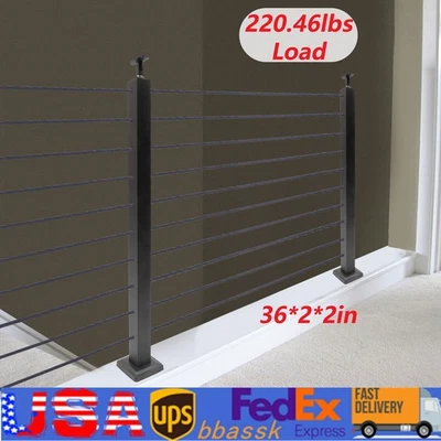 Cable Railing Post 36"x2"x2"  Deck Railing Horizontal Drilling Angle Black - Image 1 of 4