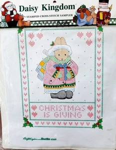 Daisy Kingdom "Christmas Is" givinf series cross stitch fabric 63449 bunny - Picture 1 of 2