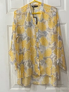 M Made in Italy Silk Blend Fit Sz M Blouse Button Up Sheer Long Sleeve Floral - Picture 1 of 11