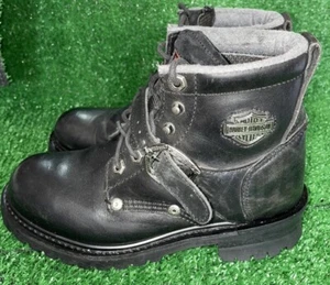 Harley-Davidson Women's Size 7.5 Black Leather Combat Moto Hiking Chunky Boots - Picture 1 of 6