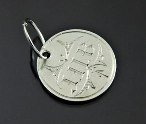 Antik viktorianisch Glück Silber UK 3d Münze Anhänger Liebesmedaille Andenken "JHB" - Bild 1 von 8