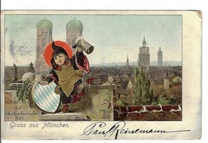 1905 German Gruss aus Munich Advertising Postcard Boy w/ Beer Stein - Picture 1 of 2