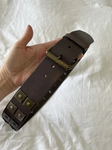 Hobo International Distressed Leather Brass Embellishments Belt Women’s SZ Small - Picture 1 of 7