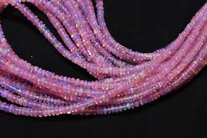 AAA++ Pink Ethiopian Opal Smooth Rondelle Gemstone Beads 16" 1 Strand 2.5-4.5mm - Picture 1 of 5