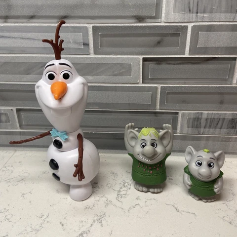 Mixed Lot of 3 Disney Frozen Toys & Figures Olaf Snowman & 2 Stone Trolls Cover