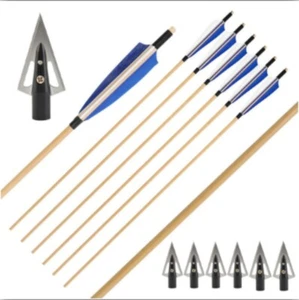 31.5" Traditional Wooden Arrow Shaft 5" Turkey Feather Longbow Archery Hunting - Picture 1 of 21