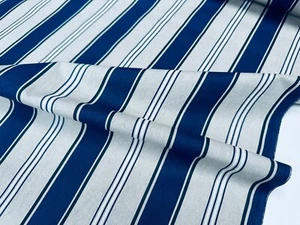 Classic Nautical Stripes Fabric Linen Look Marine Home Decor Curtain 140cm Wide - Picture 1 of 6