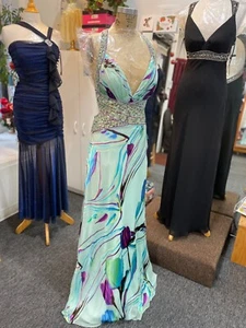 Jovani Aqua Multi Silk Prom Evening Dress Sequin Beaded Size 12. - Picture 1 of 18