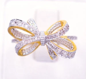 Bow ribbon ring 9k gold 3.1 gram Natural Diamond 0.31 carat ring size 7 - Picture 1 of 6