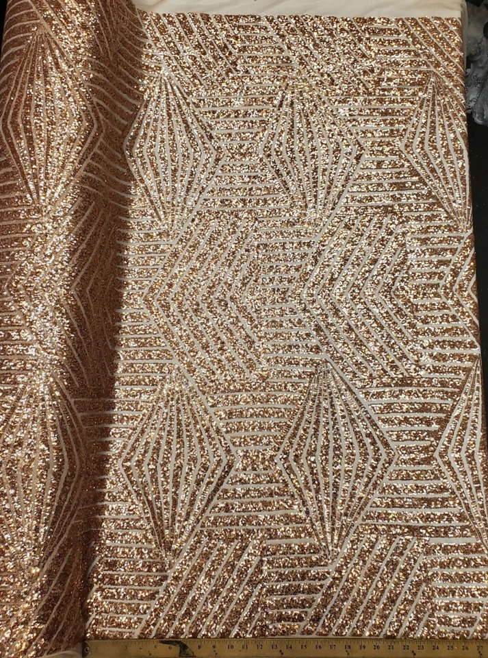 Blush Geometric Sequin Fabric on Mesh 2 Way Stretch "BombShell Sequins" - Image 1 of 4