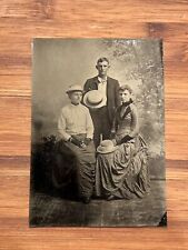 Antique Tin Type Photo Group Photo Well Dressed Young Man With Ladies, Hats