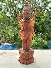 Antik Selten Alt Handgeschnitzt Holz Hindu Gttin Laxmi Stehend Statue Figur