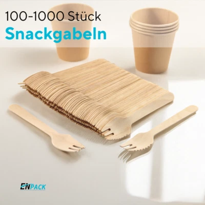 Enpack Holzgabel+Messer Einweg - Besteck Einweg 135mm - Snackgabel Currywurst