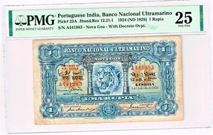 Portuguese India: Nova Goa 1 Rupia 1.1.1924 (ND 1929)Pick 23A, PMG Very Fine 25. - Picture 1 of 2