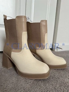 NEW Altar’d State Alessia BOOTS Color Block Tan Cream Leather Platform Shoes 8.5 - Picture 1 of 11
