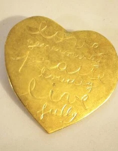 Vintage Artisan Brass Heart Pendant by Katrina Inspired Messages LOVE GENEROUSLY - Picture 1 of 2