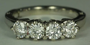 Unique 14K White Gold 4mm Diamonds 4 Stone Hinged Shank Ring Sz. 5.25 Vintage - Picture 1 of 17