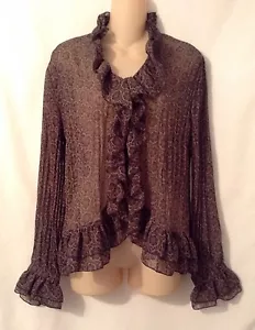 Tribal braun Print halbtransparent Rüschen vorne Top Größe 10 - Bild 1 von 4
