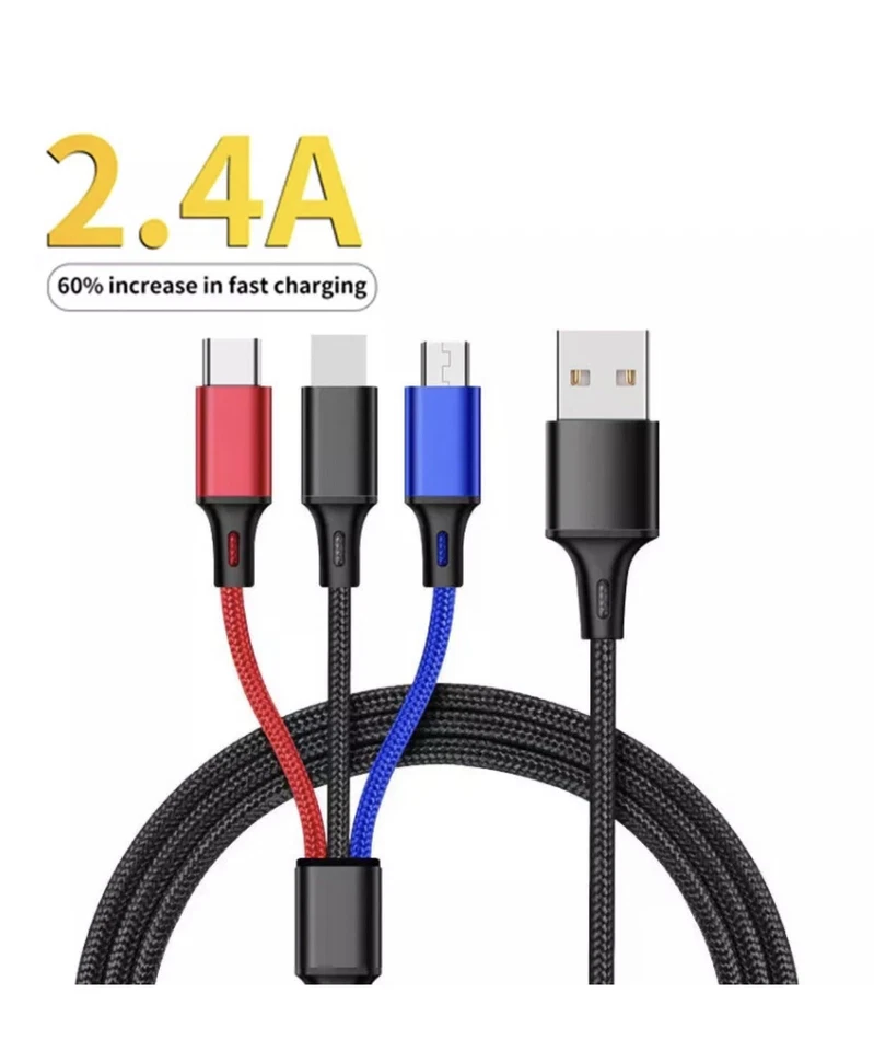 Cable de carga rápida 3 en 1 multi USB para micro iPhone Android tipo C Foto 1 de 4