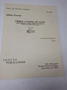 Partitura musical de piano William Presser Tres cánones de amor para oboe soprano cuerno - Imagen 1 de 6