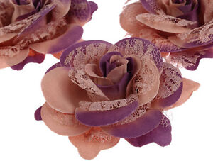 CraftbuddyUS 10 x 75mm 3D Vintage Lace & Fabric Rose Flowers for Wedding Decorat